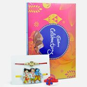 Diamond Studded Bhaiya Rakhi with Pair of Amazing Kids Rakhi and Cadbury Celebration