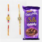 Beautiful Floral Designer Rakhi Set of 2 with Amazing Cadbury Dairy Milk Silk Bubbly