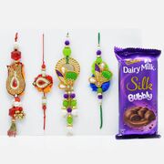 Traditional Pair of Bhaiya-Bhabhi Rakhi with Cadbury Dairy Milk SIlk Bubbly