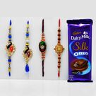 Maurya and Floral Designer Rakhi Set with Tasty  Cadbury Dairy Milk Silk Oreo
