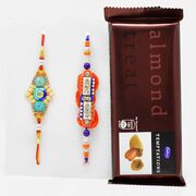 Traditional Zardozi Rakhi set of 2 with Cadbury Almond Temptation