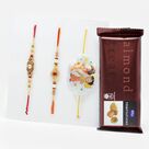 Cadbury Almond Temptation with Chhota Bheem and Bal Hanuman Rakhi and Pair of 2 Rakhi for Bhaiya