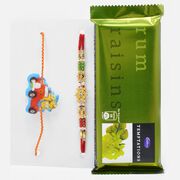 Golden Rakhi and Minion Kids Rakhi Set of 2 with Delicious Cadbury Rum Raisin Temptation 