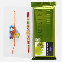 Golden Rakhi and Minion Kids Rakhi Set of 2 with Delicious Cadbury Rum Raisin Temptation 