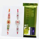 Diamonds and Pearls Everywhere Rakhi Set of 2 with Amazing Cadbury Rum Raisin Temptation