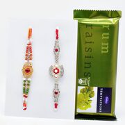 Diamonds and Pearls Everywhere Rakhi Set of 2 with Amazing Cadbury Rum Raisin Temptation