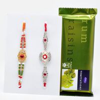 Diamonds and Pearls Everywhere Rakhi Set of 2 with Amazing Cadbury Rum Raisin Temptation