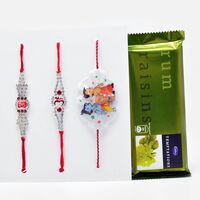 Designer Rakhi Set of 3 with Tasty Cadbury Rum Raisin Temptation