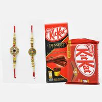 Designer AD Work Rakhi Set of 2 with Amazing Kit-Kat Chocolates