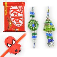 Traditional Rakhi Set of 3 for Family with Tasty Kit-Kat Chocolates
