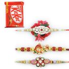 Beautiful  Rakhi Set of 3 with Kit-Kat Chocolates