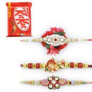 Beautiful Rakhi Set of 3 with Kit-Kat Chocolates