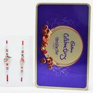 Om and Maurya Rakhi Set of 2 with Cadbury Celebration Rich Dry Fruit Chocolate Collection