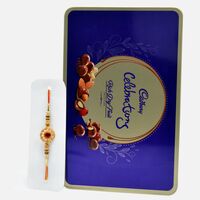 Red Kundan Rakhi with Amazing Cadbury Celebration Rich Dry Fruit Chocolate Collection
