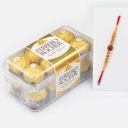 Ferrero Rocher 16 Pc Chocolate with New Design Sandalwood Rudraksha Rakhi