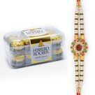 Beads Beautiful Rakhi for Brother with Chocolate of Ferrero Rocher 16 Pc