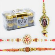 Rakhi with Chocolate Two Brother and One Lumba Rakhi with Ferreo Rocher Chocolate