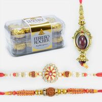 Rakhi with Chocolate Two Brother and One Lumba Rakhi with Ferreo Rocher Chocolate