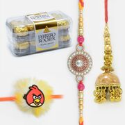 Family Set of Rakhis with 16 Pc Ferrero Rocher Chocolate