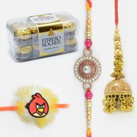 Family Set of Rakhis with 16 Pc Ferrero Rocher Chocolate