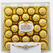 Silver Color Flower Brother Rakhi with 24 Pc Ferrero Rocher Chocolate