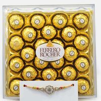 Silver Color Flower Brother Rakhi with 24 Pc Ferrero Rocher Chocolate