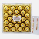 Golden Beads Design Bhaiya Bhabhi Rakhis with Ferrero Rocher 24 Pc Chocolate