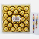 Ferrero Rocher Chocolate of 24 Pc with Amazing Peacock Set of Couple Rakhis