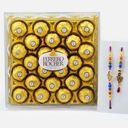 Ferrero Rocher Chocolate of 24 Pc with Amazing Peacock Set of Couple Rakhis