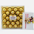 Rakhi with Chocolate Hamper of Three Family Set Rakhis and Ferrero Rocher Chocolate