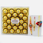 Ferrero Rocher 24 Pc Chocolate Pack with Kundan Studded Amazing Looking Family Rakhi Set