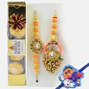 Rakhi with Chocolate Hamper Amazing Looking Bhaiya Bhabhi Rakhis with Kid Rakhi and Ferrero Rocher Chocolate
