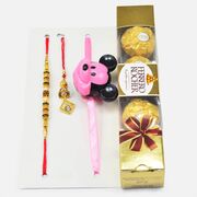 Stunning Set of Family Rakhis and Small Pack of Ferrero Rocher Chocolate