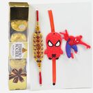 Spiderman Two Kid Rakhis with Jewel Brother Rakhi and Ferrero Rocher Chocolate Pack
