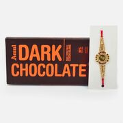 Golden Color Jewel Rakhi for Bhai with Amul Dark Chocolate Pack
