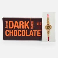 Golden Color Jewel Rakhi for Bhai with Amul Dark Chocolate Pack