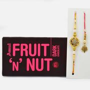 Golden Color Bhaiya Bhabhi Rakhis with Amul Fruit N Nut Chocolate