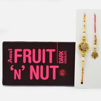 Golden Color Bhaiya Bhabhi Rakhis with Amul Fruit N Nut Chocolate