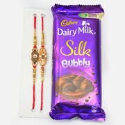 Meenakari Work Brother Rakhis with Dairy Milk Silk Bubbly Chocolate