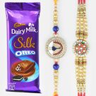 Silk Oreo Chocolate Pack with Meena Work and Pearl Brother Rakhis
