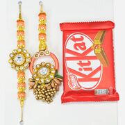 Beaded Lumba and Brother Rakhi with Branded Small Kitkat Chocolate