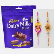 Zardosi Work Designer Rakhis for Two Brothers with Dairy Milk Chocolate Pack of Minis