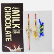 Family Set of Elegant Rakhis with Milk Chocolate by Amul Brand