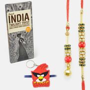 Meena work Design Bhai Bhabhi Rakhi with Kid Rakhi and Amul Indian Twilight Tryst Chocolate Pack 