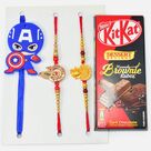 Two Brother and One Cartoon Kid Rakhi with Nestle Kitkat Brownie Chocolate
