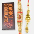 Amul Dark Chocolate with Jewel Studded Multi Threaded Brother and Liner Lumba Rakhi