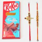 Rudraksha and Sandalwood Beads Set of Two Rakhis with Kitkat Dessert Tempting Truffle Chocolate
