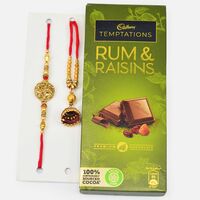 Golden Bhaiya Bhabhi Rakhi Set with Cadbury Temptation Chocolate