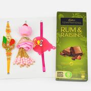Family Rakhi Set of Three with Cadbury Rum Raisings Chocolate
