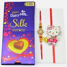 Flower Designer Brother Rakhi with Doll Kid Rakhi and Cadbury Heart Pop Chocolate